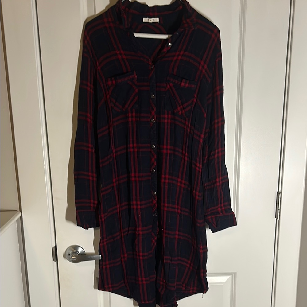 Maurices Black and Red Plaid Long Sleeve Dress